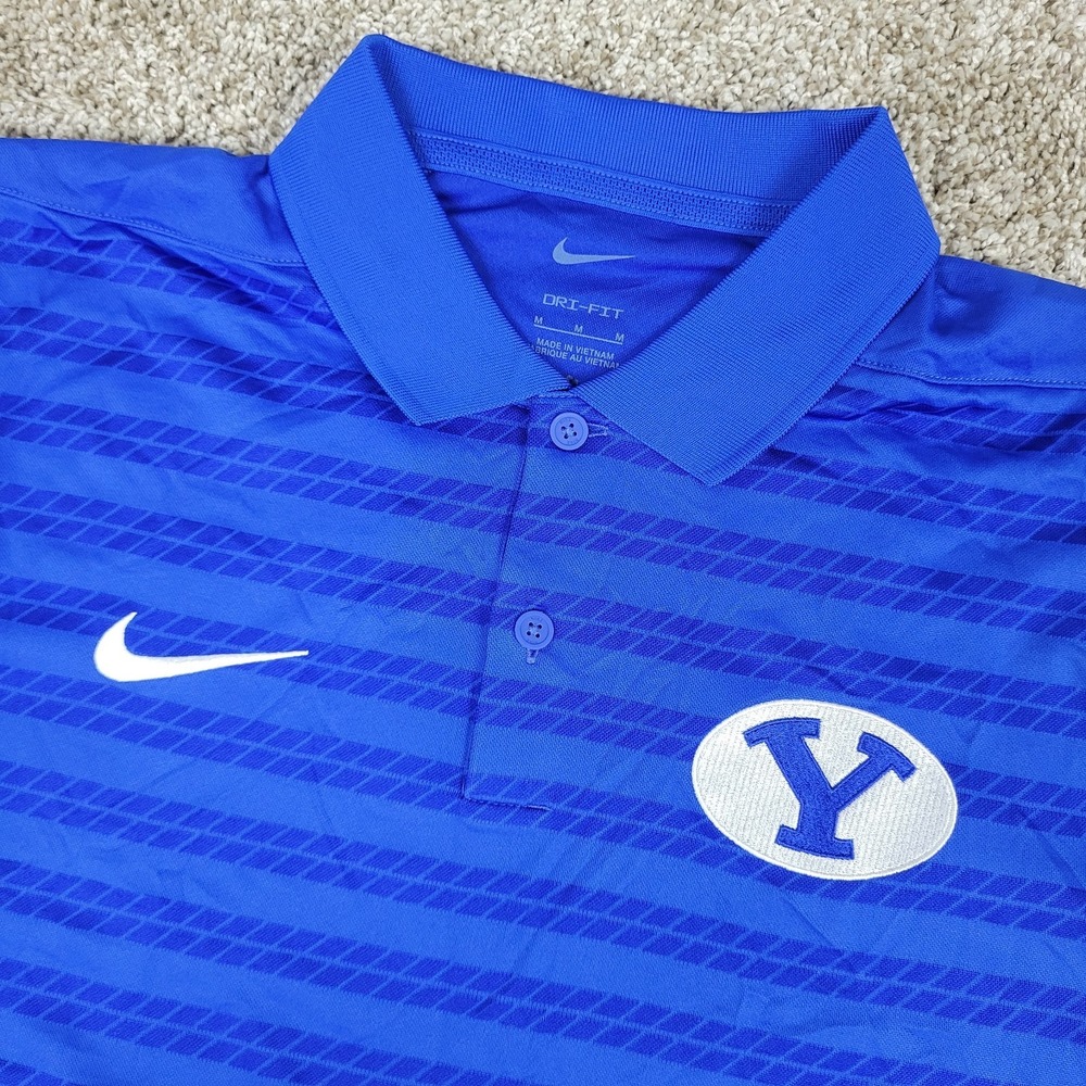 Nike Dri Fit BYU Cougars Mens Medium Blue Striped Performance Stretch Polo